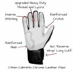 Bruce Bolt PREMIUM PRO Chrome Series Long Cuff Batting Gloves: Black -Fielding Gloves Sales LC CHRB PALM CALLOUTS