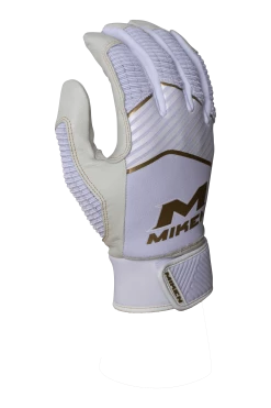 Miken Softball MK7X Adult White And Gold Batting Gloves: MBGGLD-WHT
