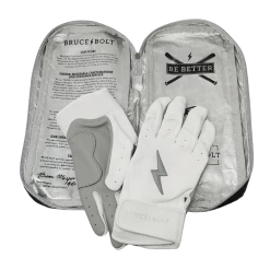 Bruce Bolt PREMIUM PRO Chrome Series Short Cuff Batting Gloves: White -Fielding Gloves Sales SC CHRW BAG2