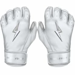 Bruce Bolt PREMIUM PRO Chrome Series Short Cuff Batting Gloves: White