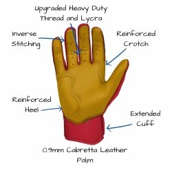 Bruce Bolt PREMIUM PRO Short Cuff Batting Gloves: Red -Fielding Gloves Sales SC REDG PALM CALLOUTS