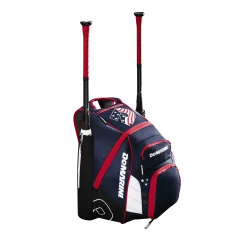 DeMarini VooDoo Rebirth Equipment Backpack (Multiple Colors): WTD9105 -Fielding Gloves Sales WTD9105US Voodoo Rebirth Backpack Blue Red White Bats